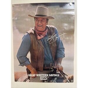 John Wayne Rare Western Classic Image 22x17 Poster Savings Bank Horse Cowboy
